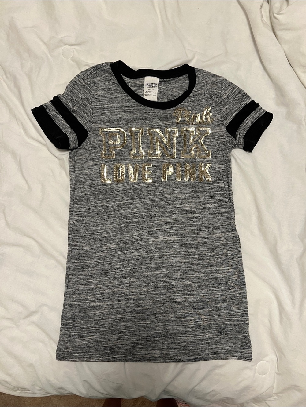 PINK Victoria's Secret Grey Marled Short Sleeve Tee with Gold Logo
